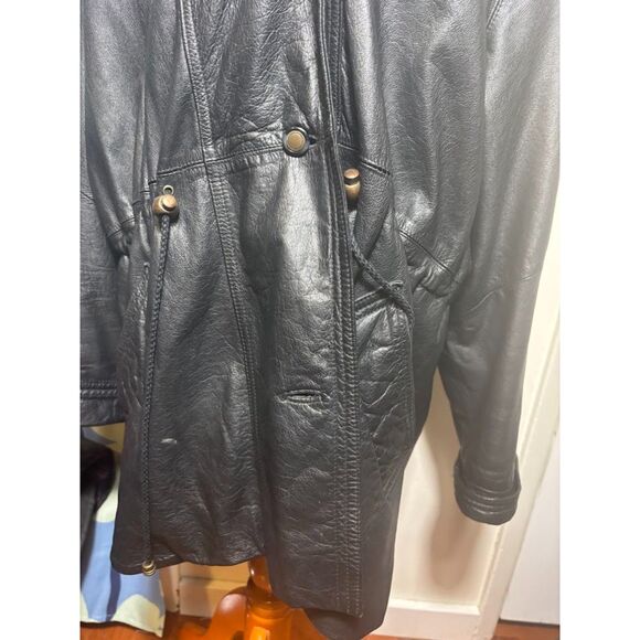 Venezia Leathers Coat Trench VTG Hooded Jacket Size 22/24 Faux Fur Goth Chic - Picture 3 of 6